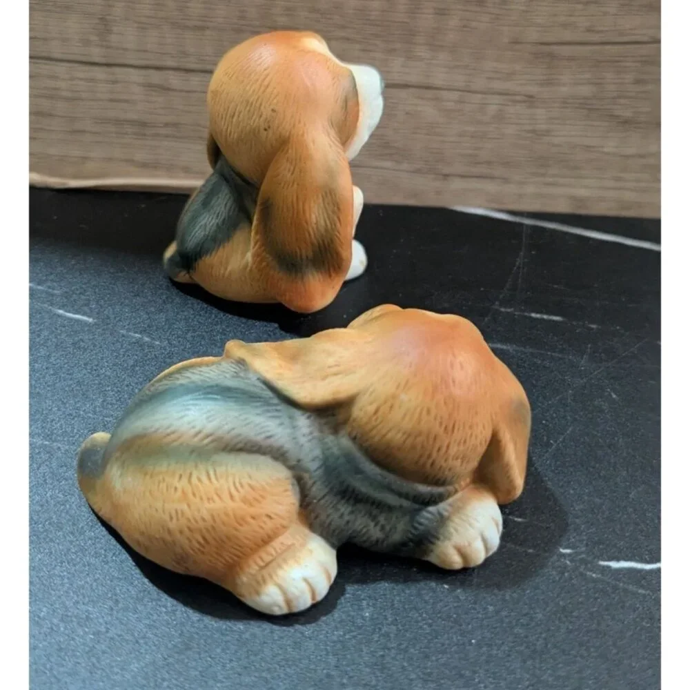 Vintage Homco‎ Basset Hound Figurines Set Of 3 Hand-Painted Ceramic Collectibles